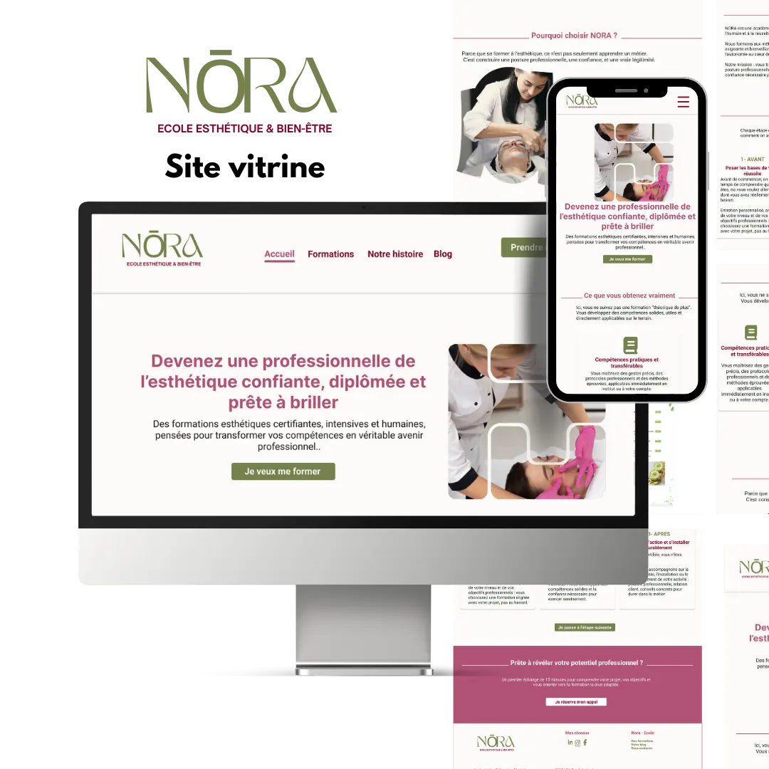 Capture d'écran du site Nora, un site de centre de formation esthétique